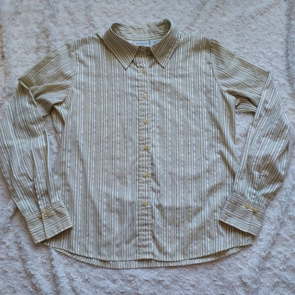 White Stag Shimmery Striped Blouse Academia Career Office Business Spring Med